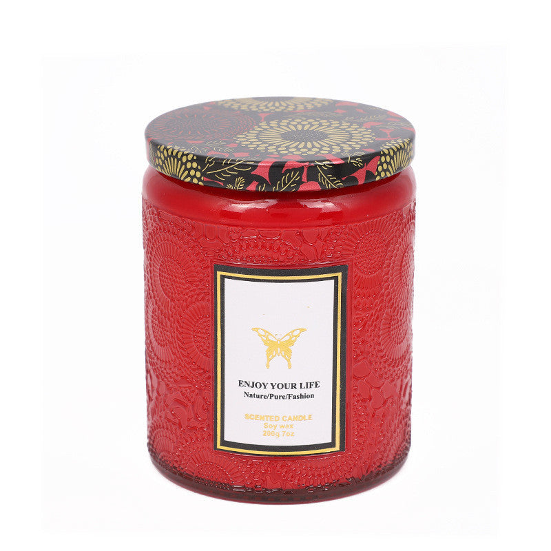 Embossed Glass Handmade Aromatherapy Soy Candle – Gift Set