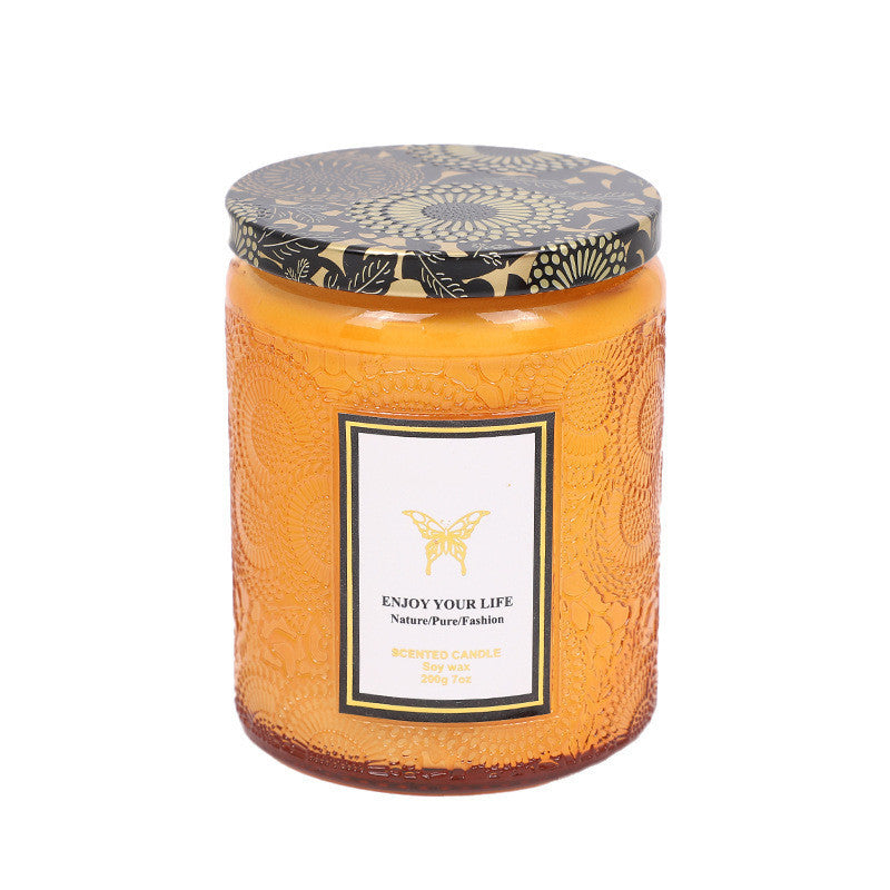 Embossed Glass Handmade Aromatherapy Soy Candle – Gift Set