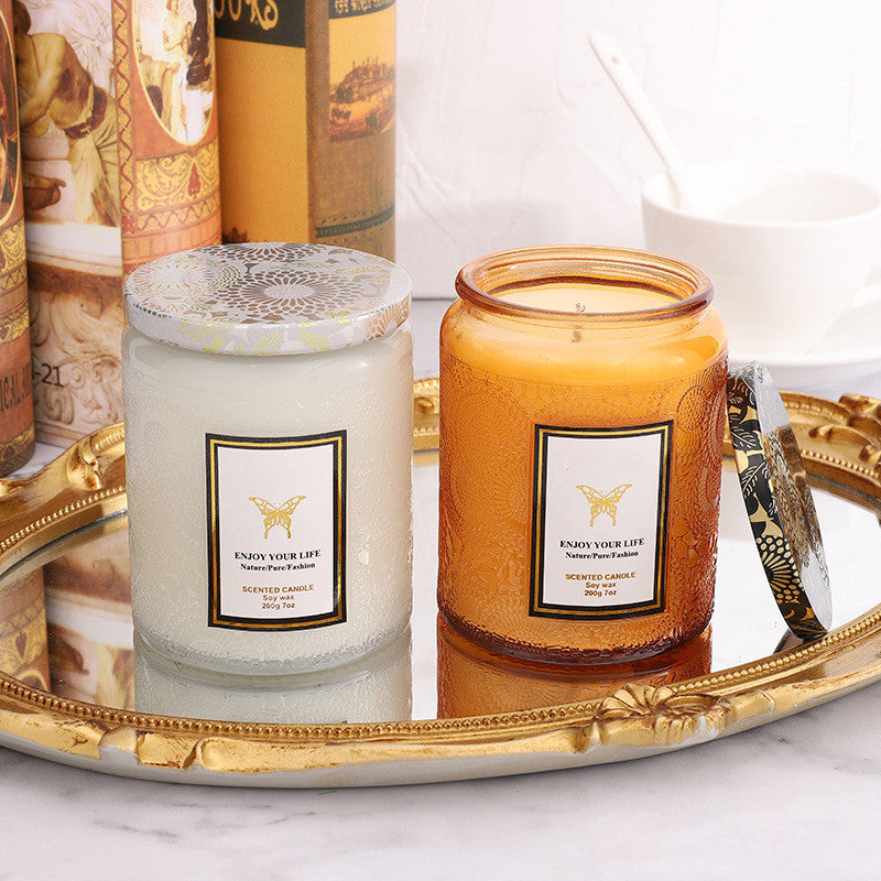 Embossed Glass Handmade Aromatherapy Soy Candle – Gift Set