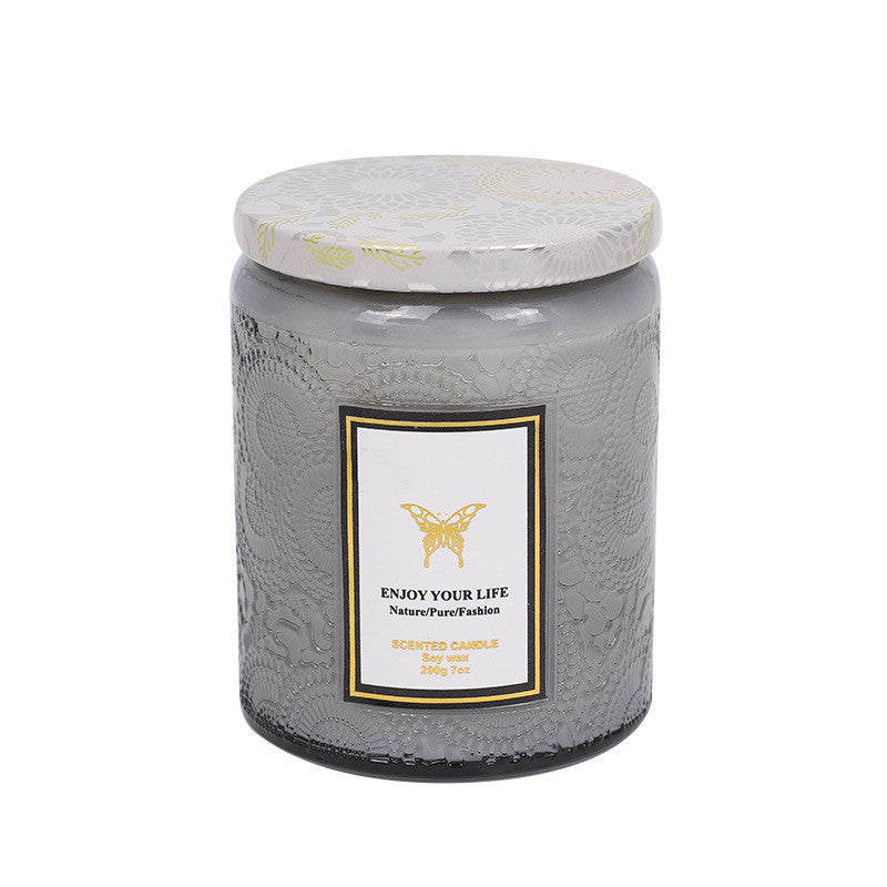 Embossed Glass Handmade Aromatherapy Soy Candle – Gift Set