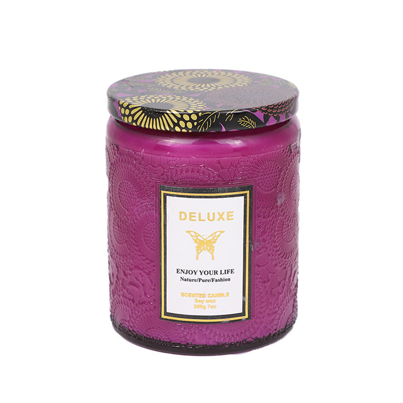 Embossed Glass Handmade Aromatherapy Soy Candle – Gift Set