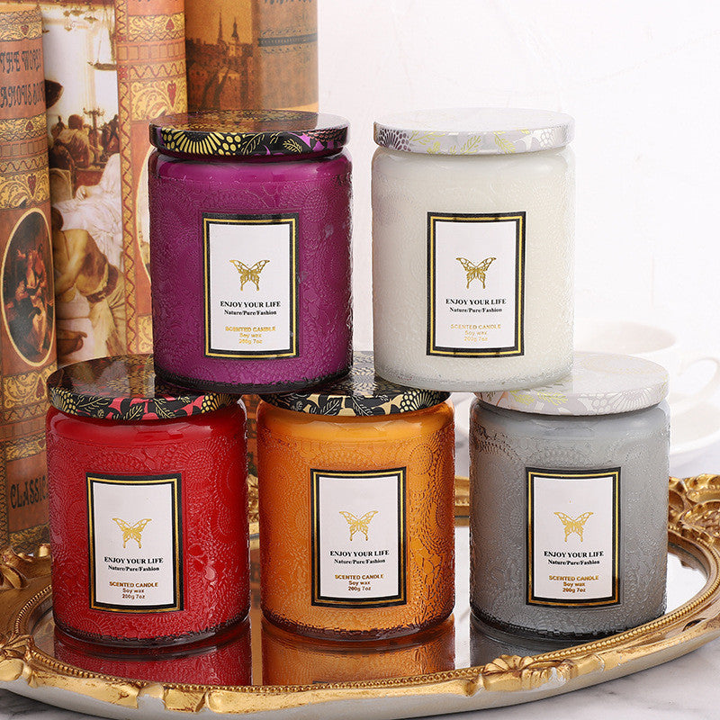 Embossed Glass Handmade Aromatherapy Soy Candle – Gift Set
