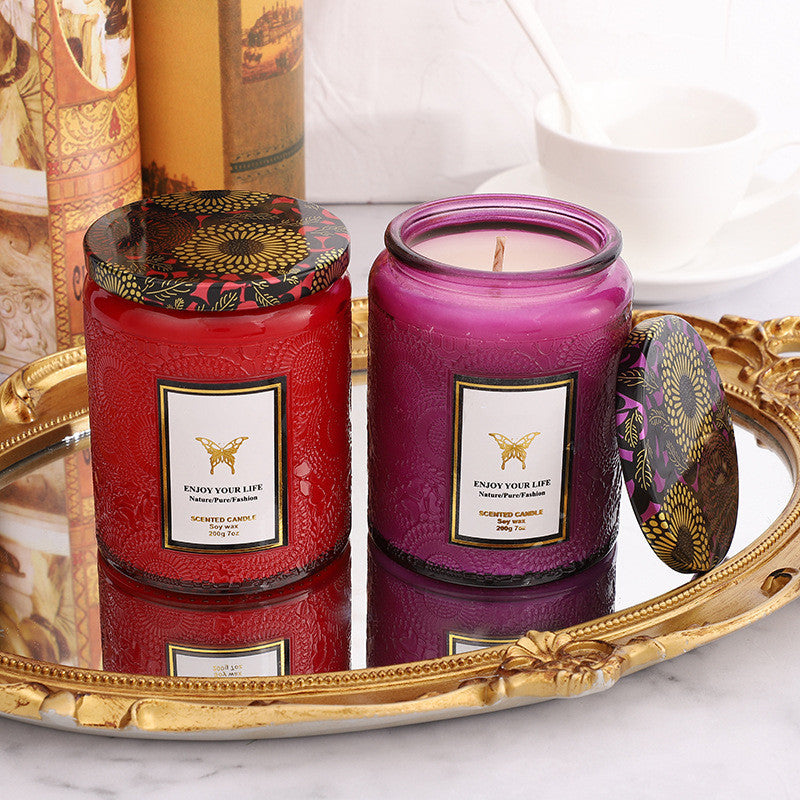 Embossed Glass Handmade Aromatherapy Soy Candle – Gift Set